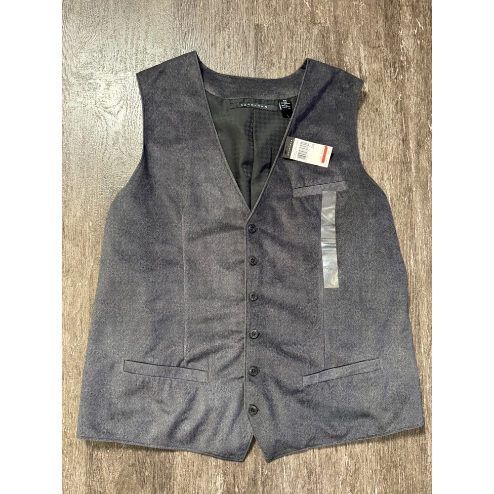 Sean John Vest Mens 2XL Grey Herringbone Button Front Adjustable Cinch Waistcoat